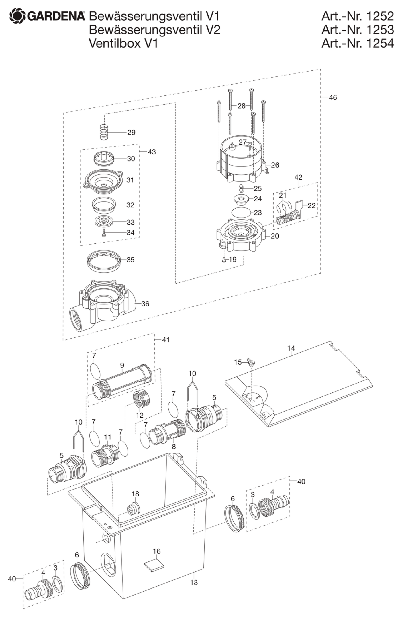 Schema piese de schimb Cutie pentru 1 electrovalva V1 1254