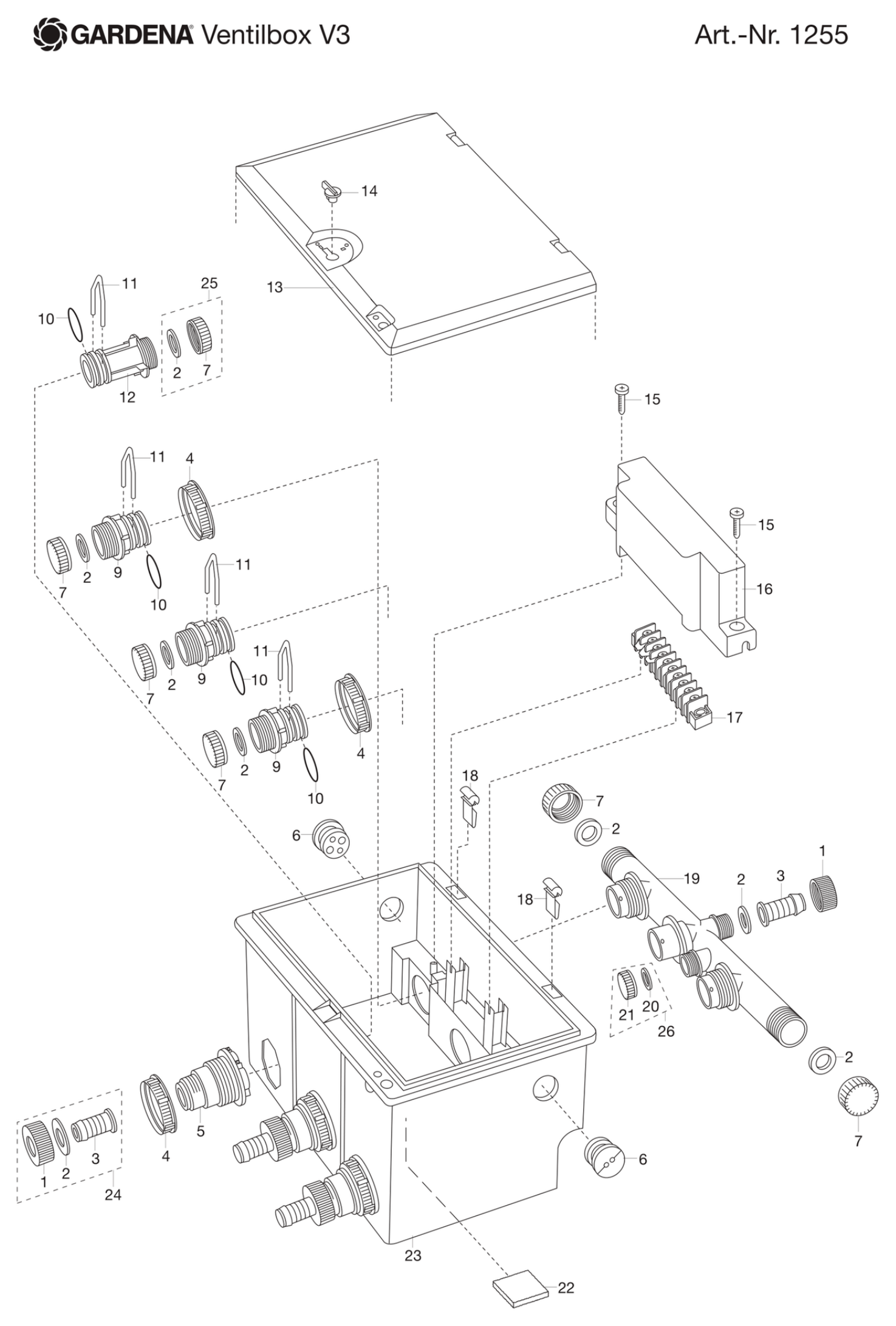 Schema piese de schimb Cutie pentru 3 electrovalve V3 1255