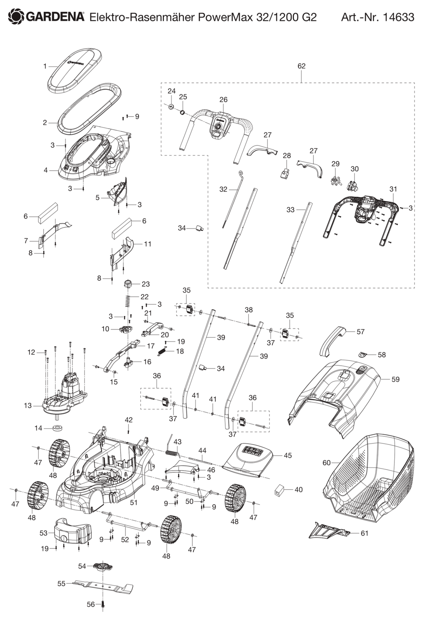 Schema piese de schimb MASINA DE TUNS IARBA ELECTRICA 1200/32 G2  14633