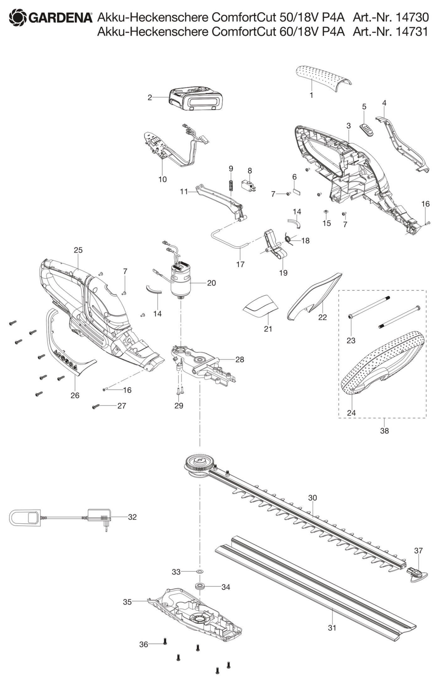 Schema piese de schimb TRIMMER GARD VIU COMFORTCUT 50/18V CU ACCU 14730