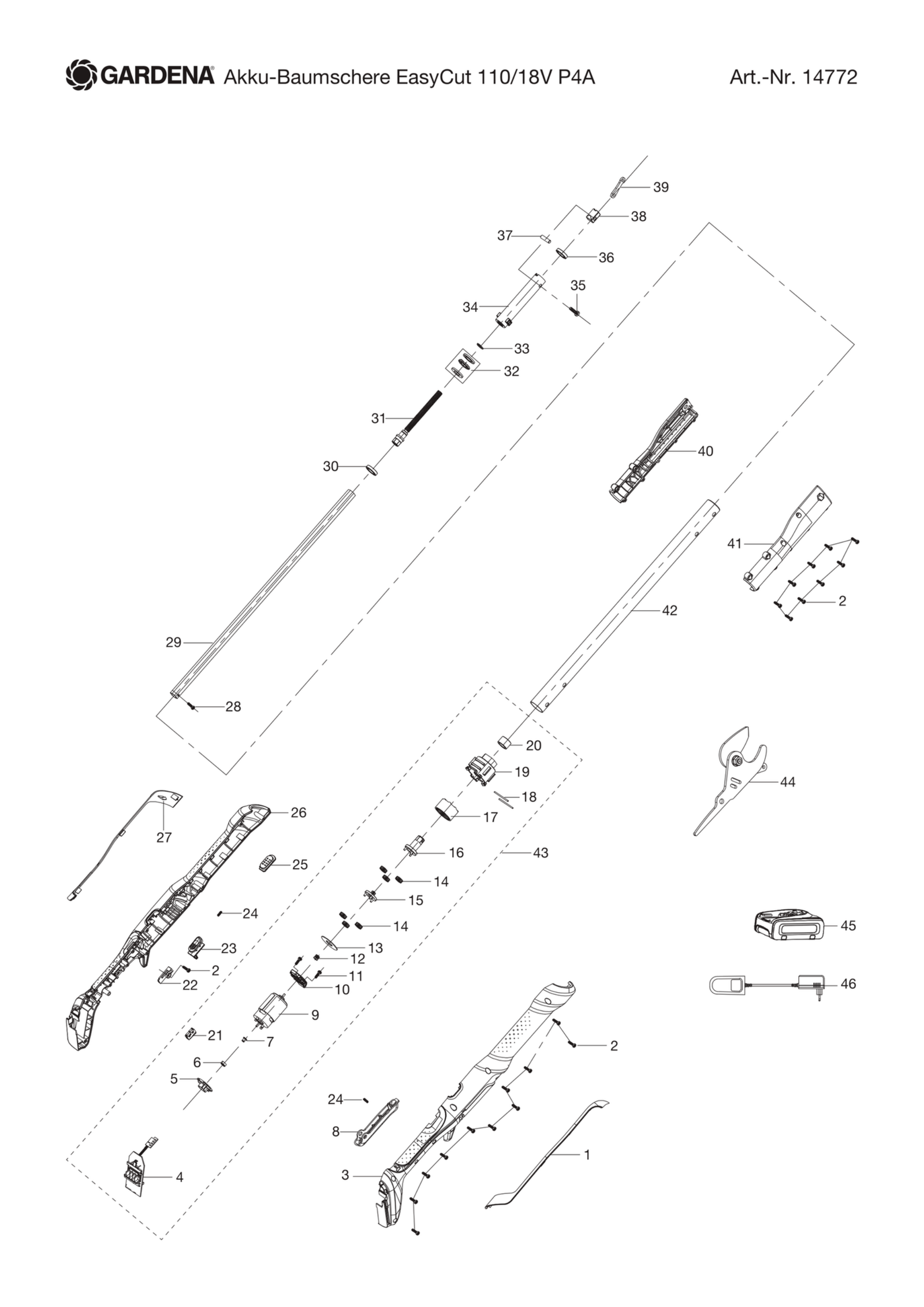 Schema piese de schimb FOARFECA CRENGI CU ACCU  EASYCUT 110/18V P4A  14772