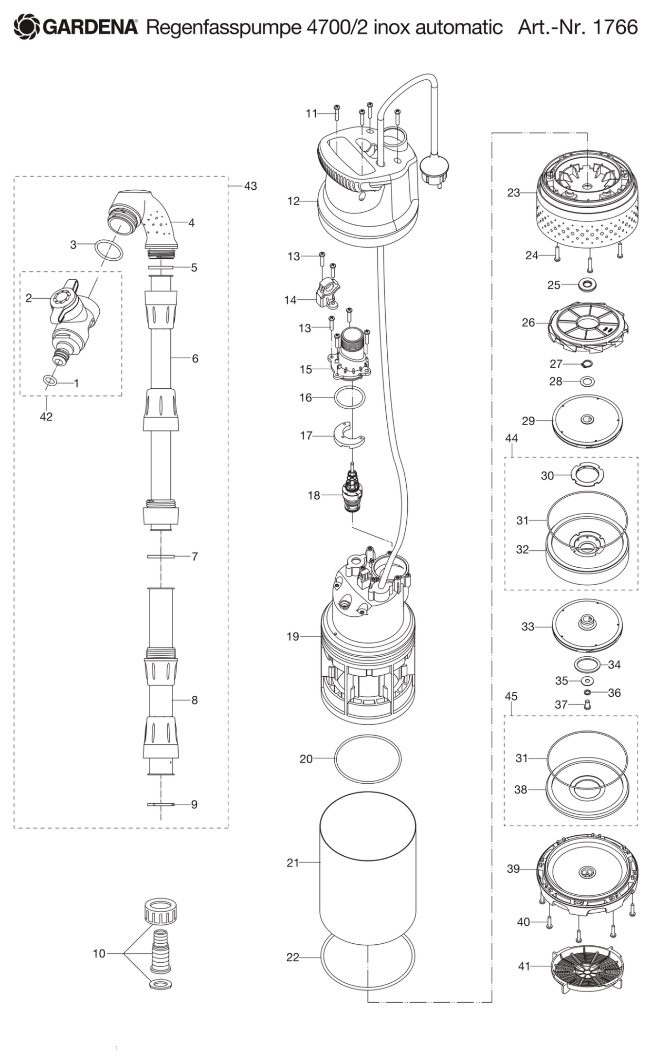 Schema piese de schimb POMPA PT REZERVOR APA DE PLOAIE 4700/2 INOX AUTOMATIC 4700/2 1766