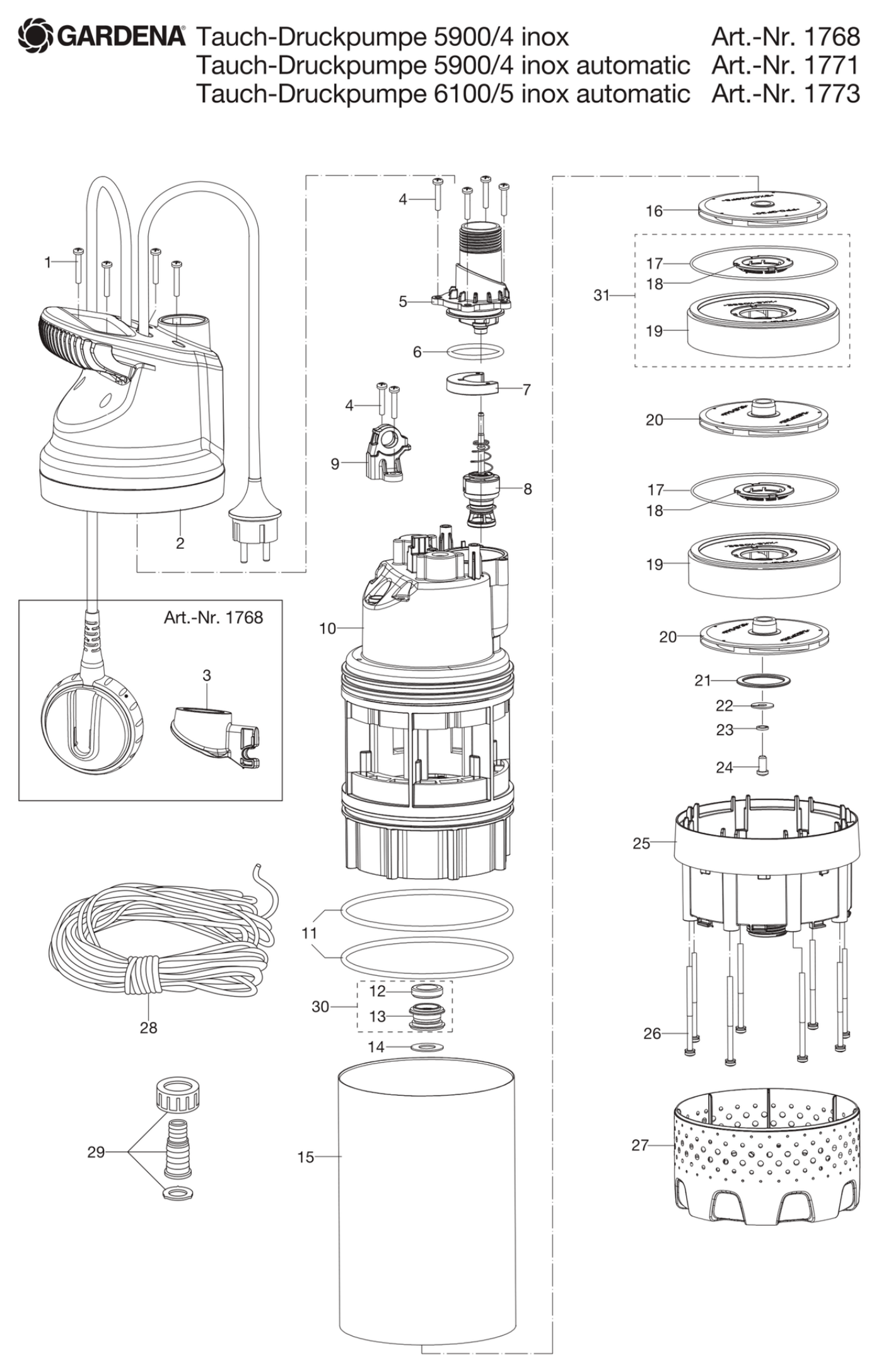 Schema piese de schimb Pompa presiune submersibila inox 5900/4  1768