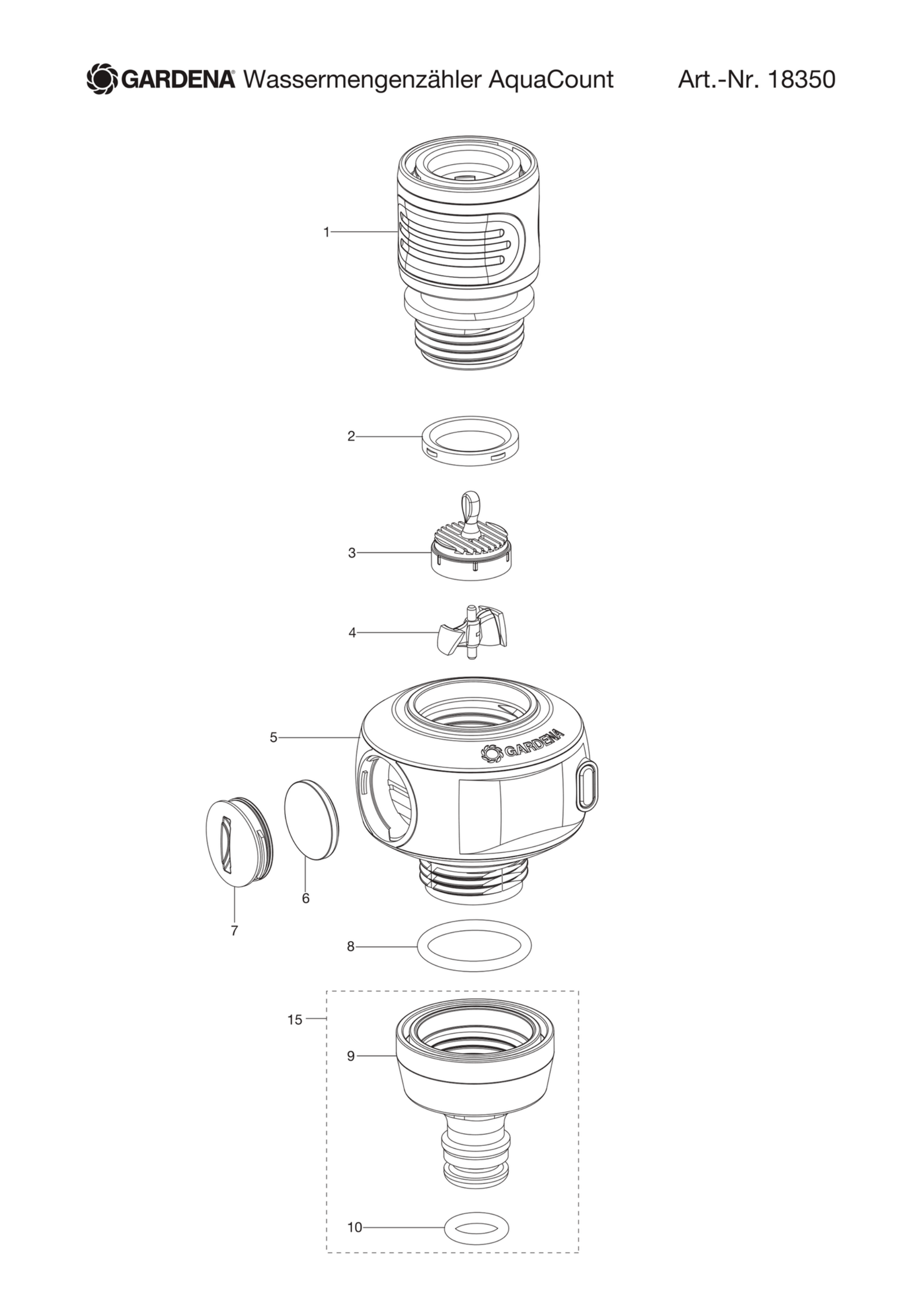 Schema piese de schimb GARDENA DISPOZITIV DE CONTROL CONSUM DE APA 18350