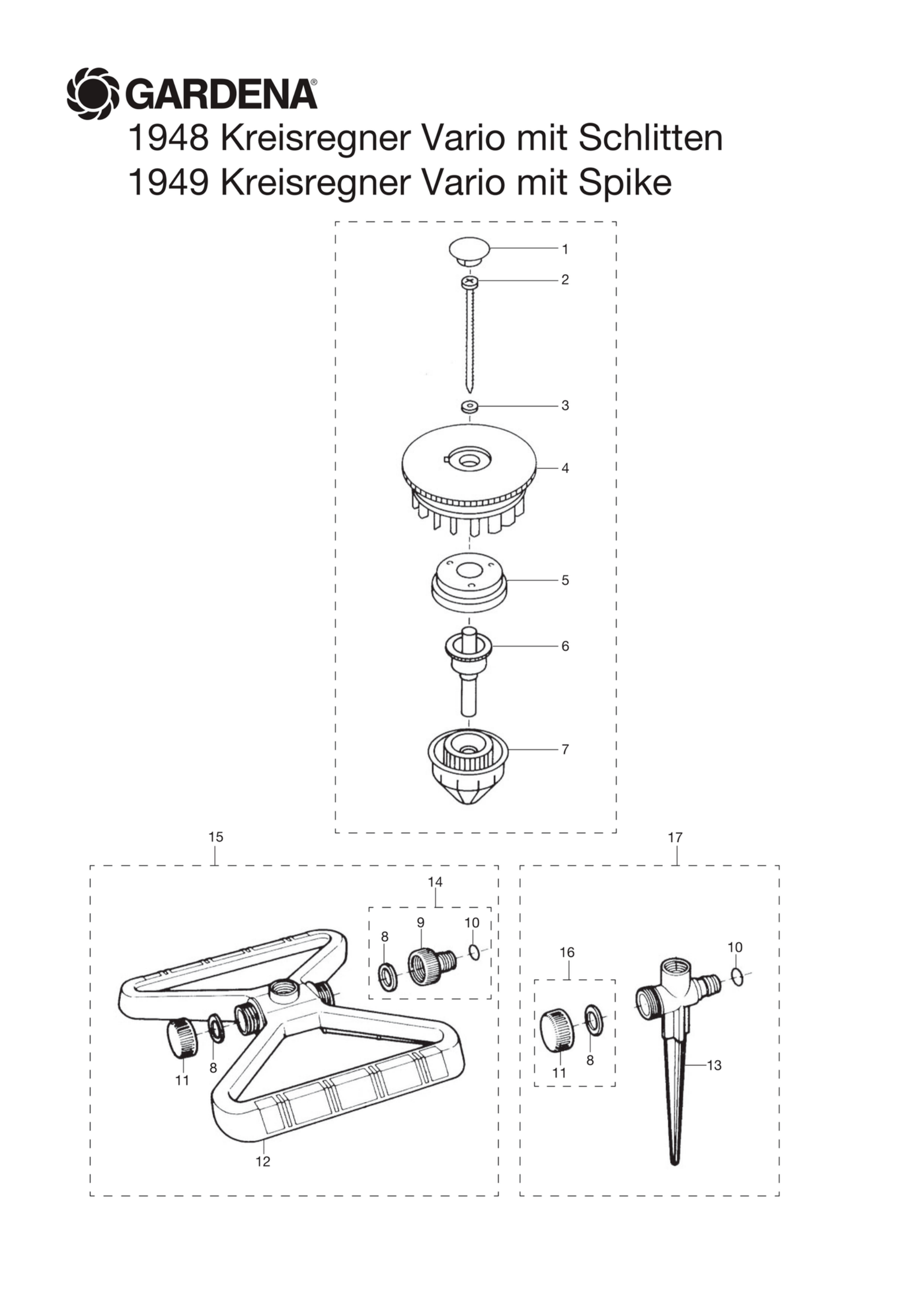 Schema piese de schimb Aspersor circular Vario Comfort cu spin 1949
