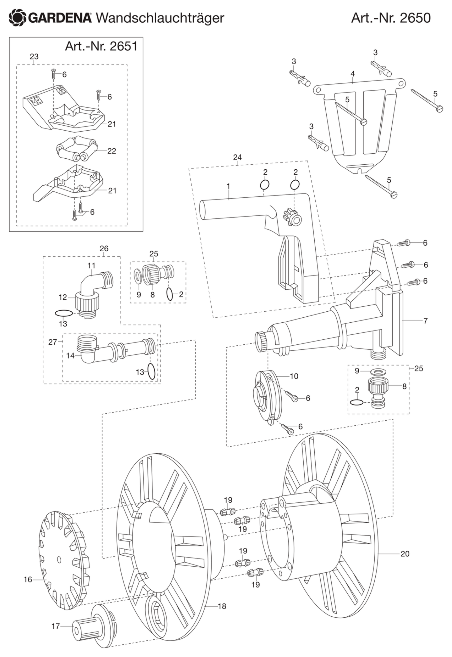 Schema piese de schimb Tambur de perete pentru furtun 60 cu rola de ghidaj 2650