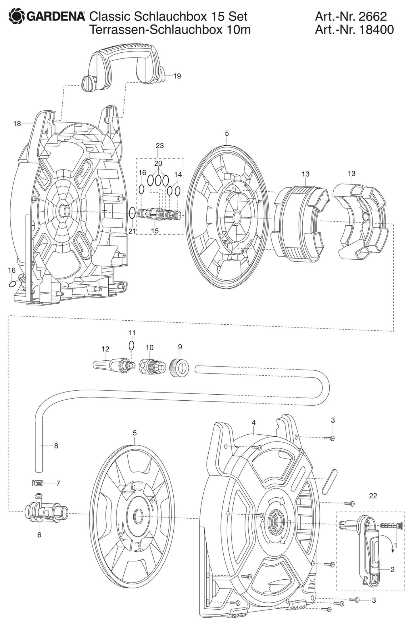 Schema piese de schimb Set tambur cu furtun 15 m si conectori Classic 2662