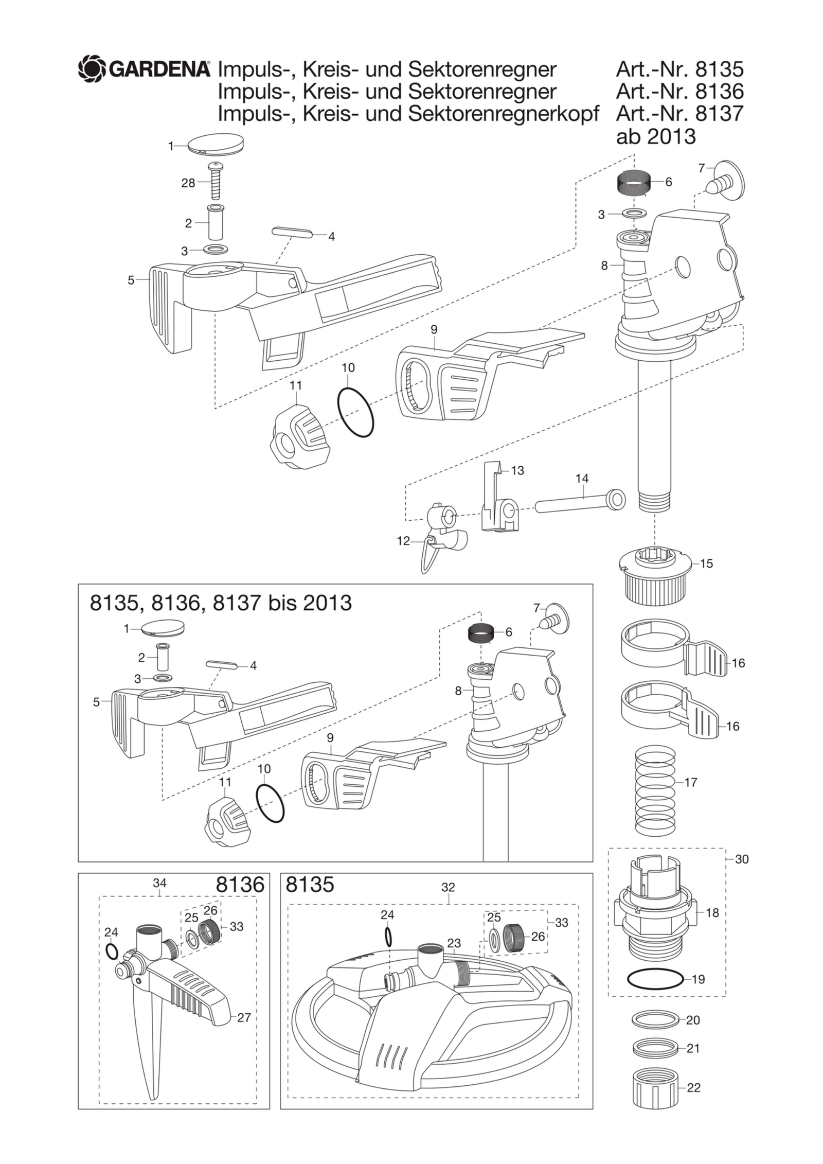 Schema piese de schimb Cap aspersor pulsator Premium 8137