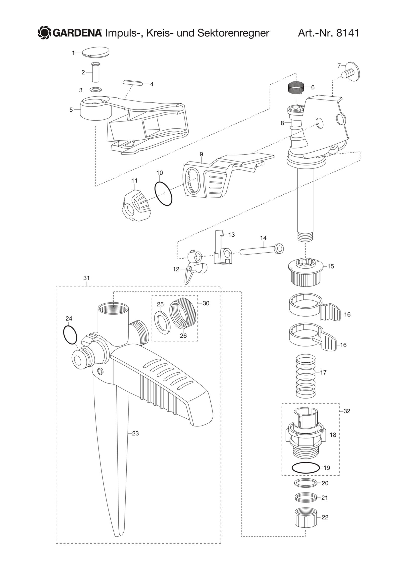 Schema piese de schimb Aspersor pulsator Comfort 8141