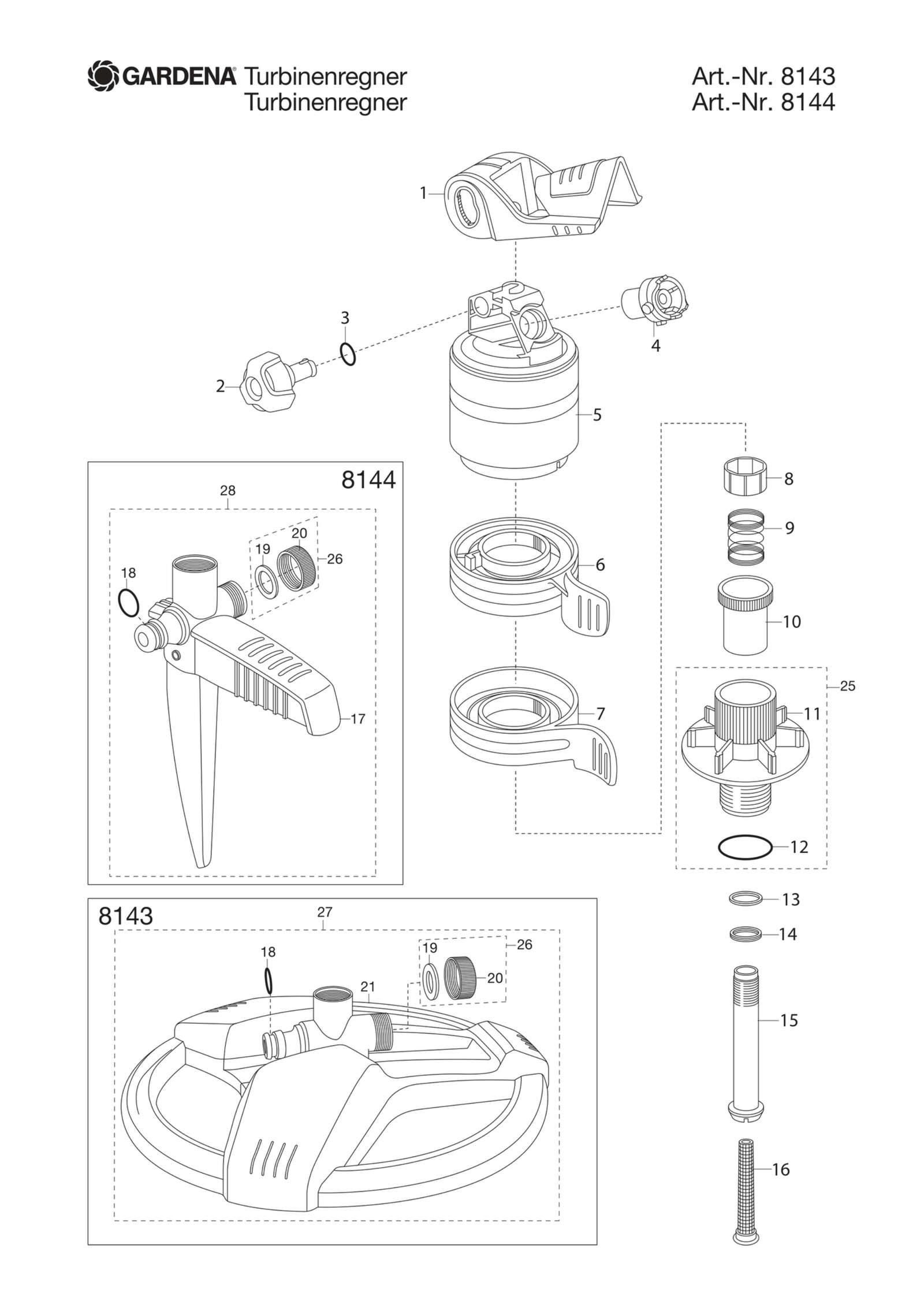 Schema piese de schimb Aspersor Turbo Comfort 8144