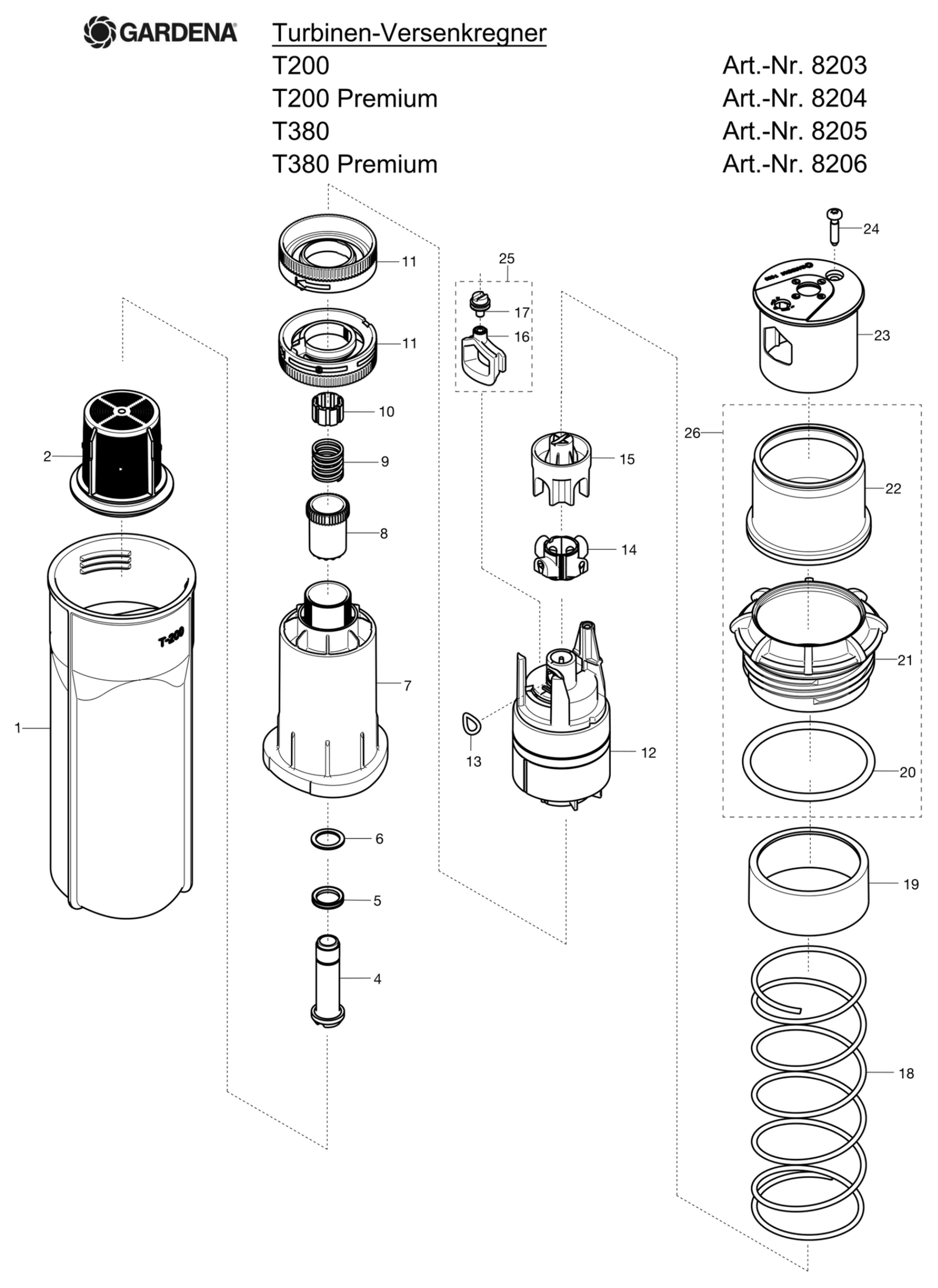 Schema piese de schimb Aspersor telescopic Turbo T 200 8203