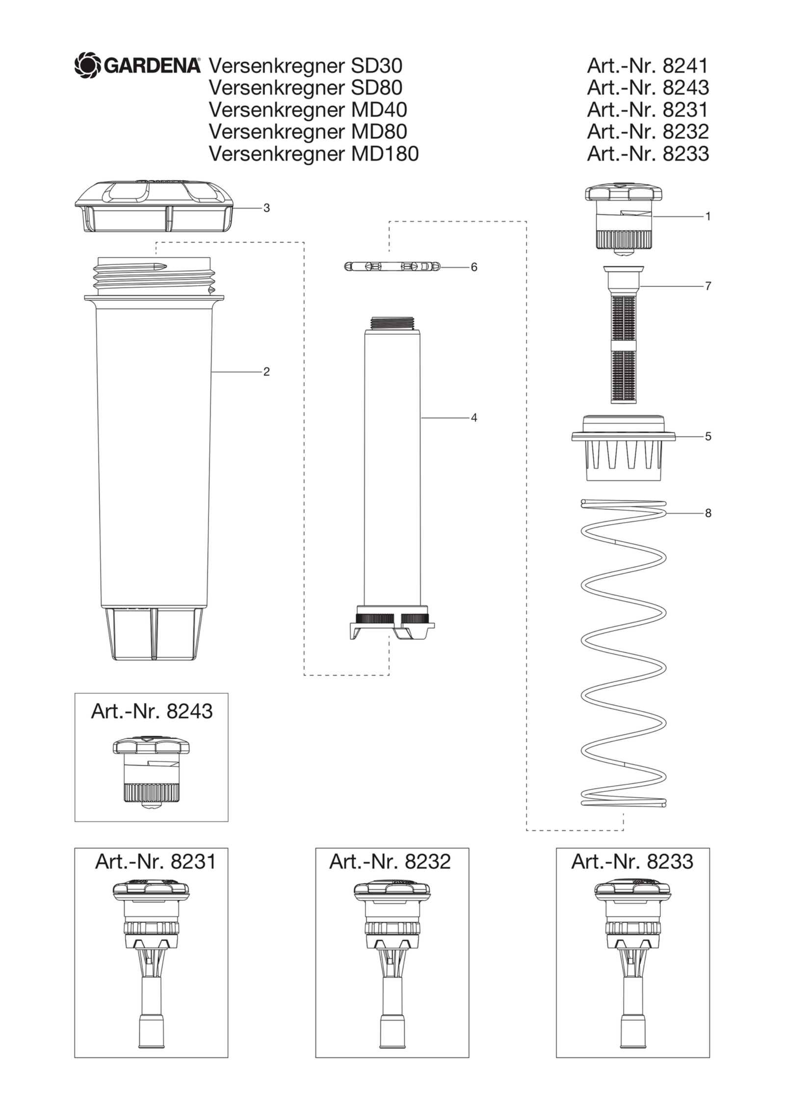 Schema piese de schimb Aspersor pop-up SD80   8243