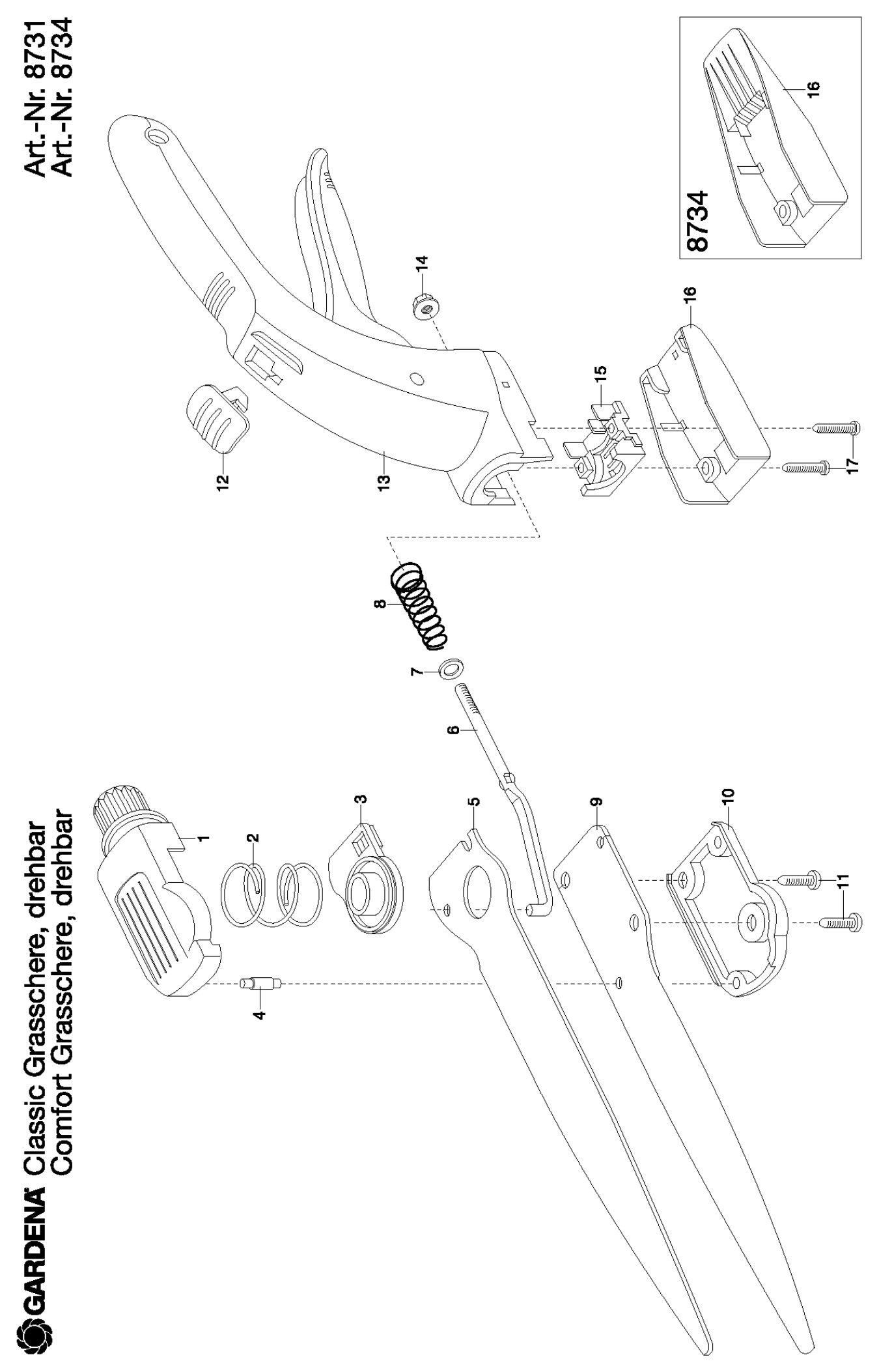 Schema piese de schimb Foarfeca de iarba rotativa Comfort 8734