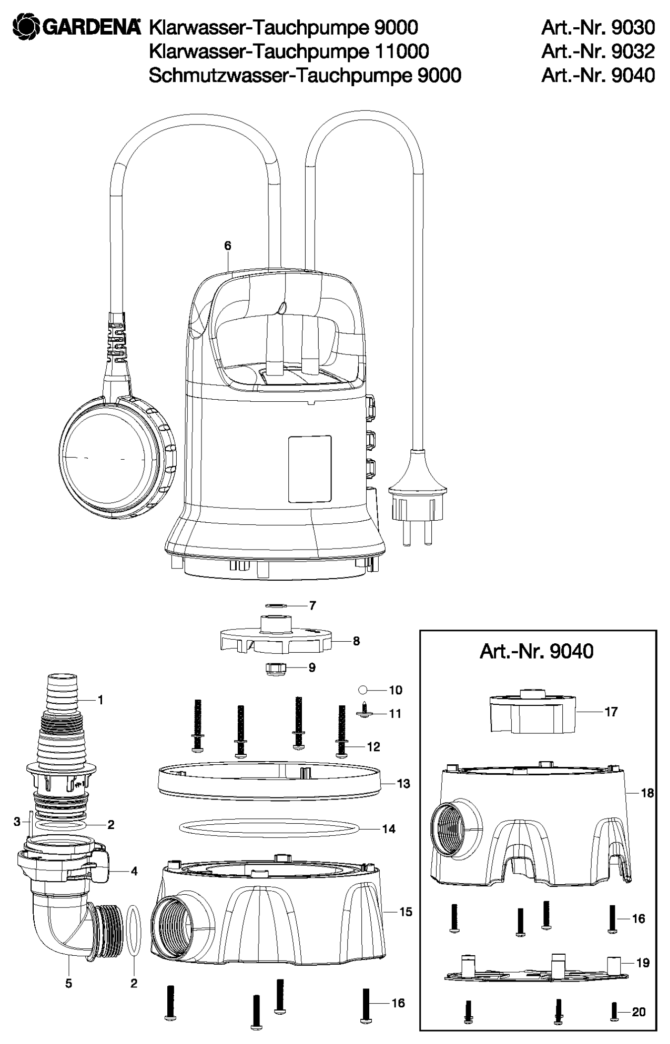 Schema piese de schimb 9032 POMPA SUBMERSIBILA APA CURATA 11000