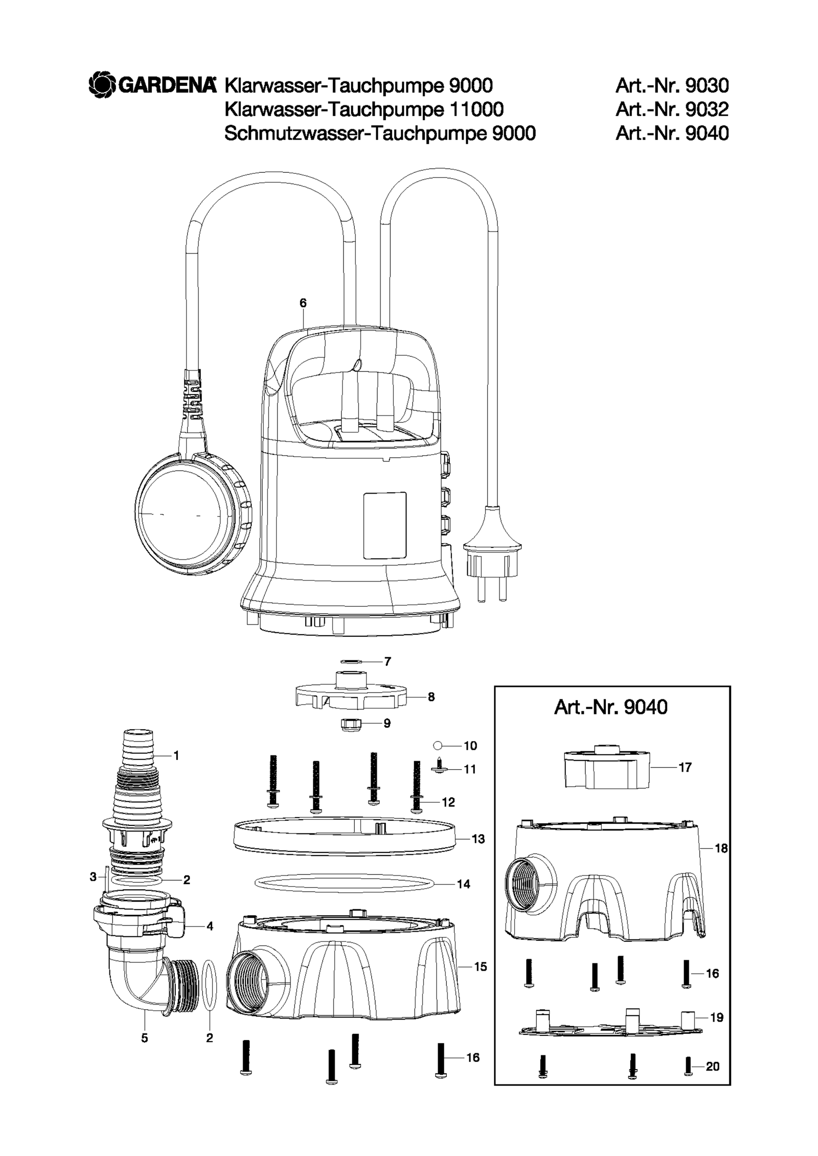 Schema piese de schimb POMPA SUBMERSIBILA APA MURDARA 9000   9040