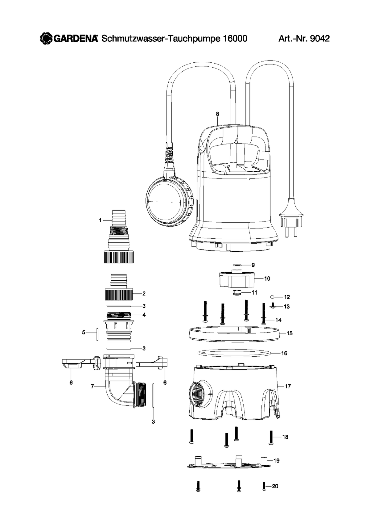Schema piese de schimb 9042 POMPA SUBMERSIBILA APA MURDARA 16000