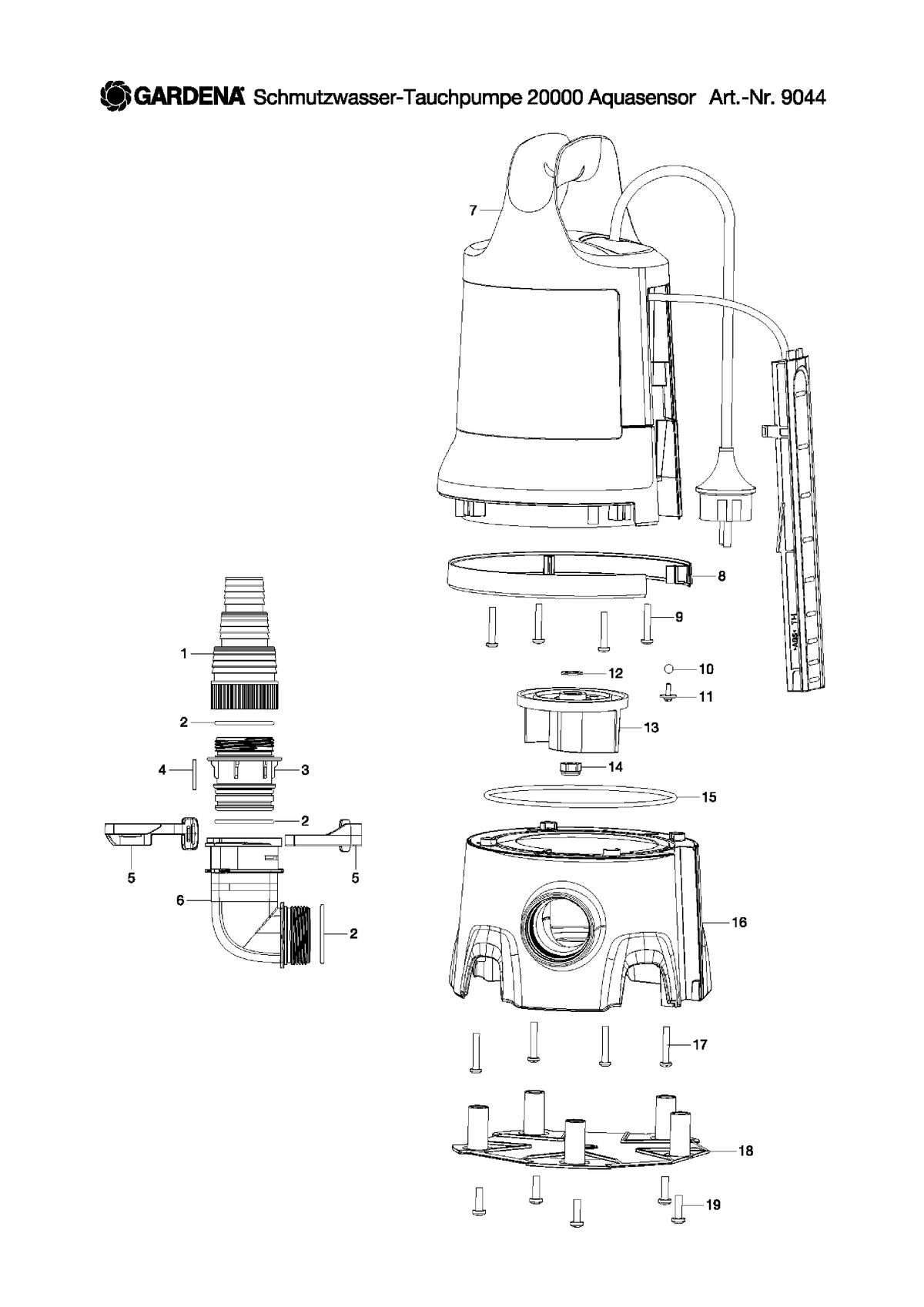Schema piese de schimb 9044 POMPA SUBMERSIBILA APA MURDARA 20000 aquasenzor