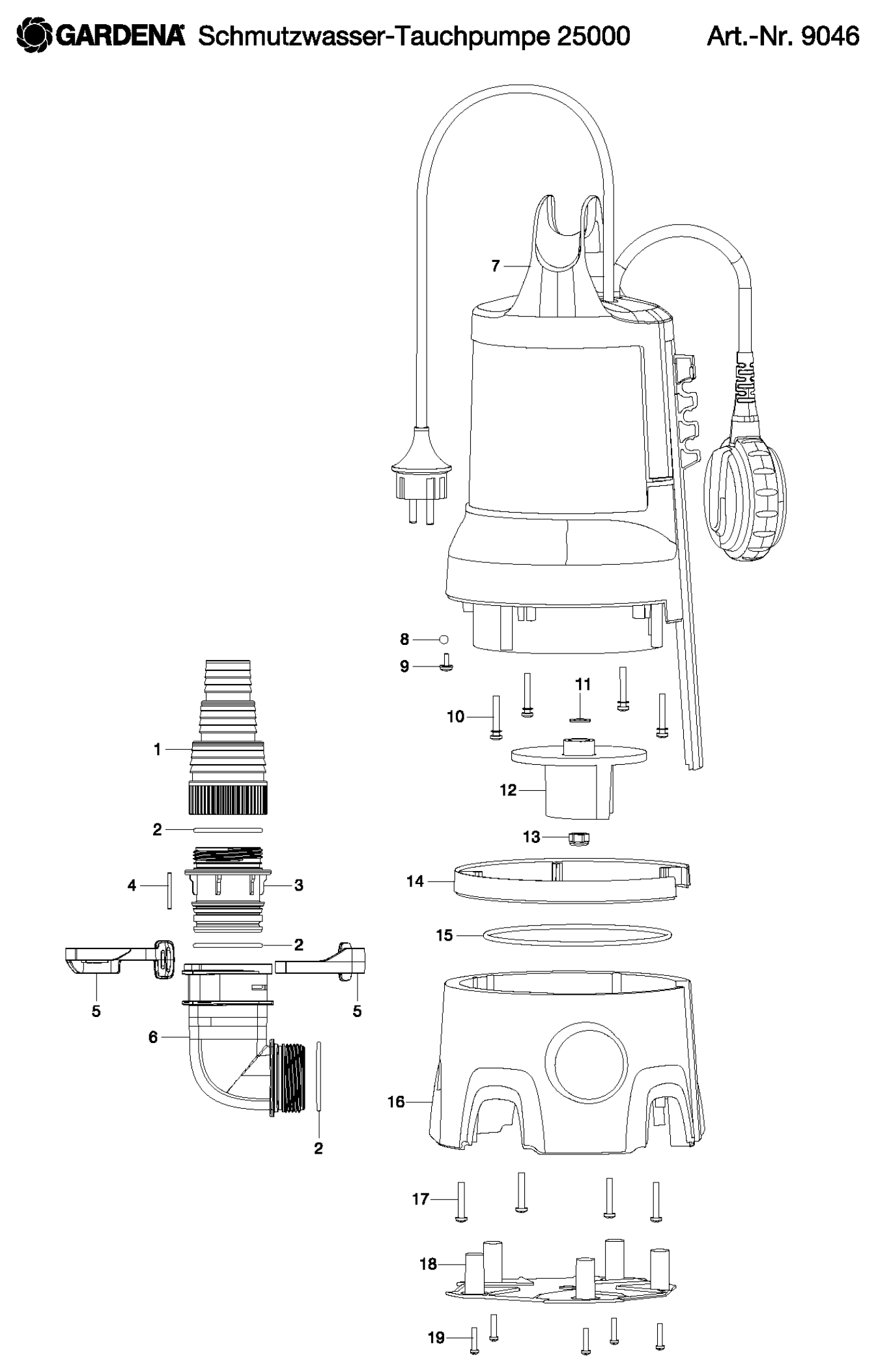 Schema piese de schimb 9046 POMPA SUBMERSIBILA APA MURDARA 25000