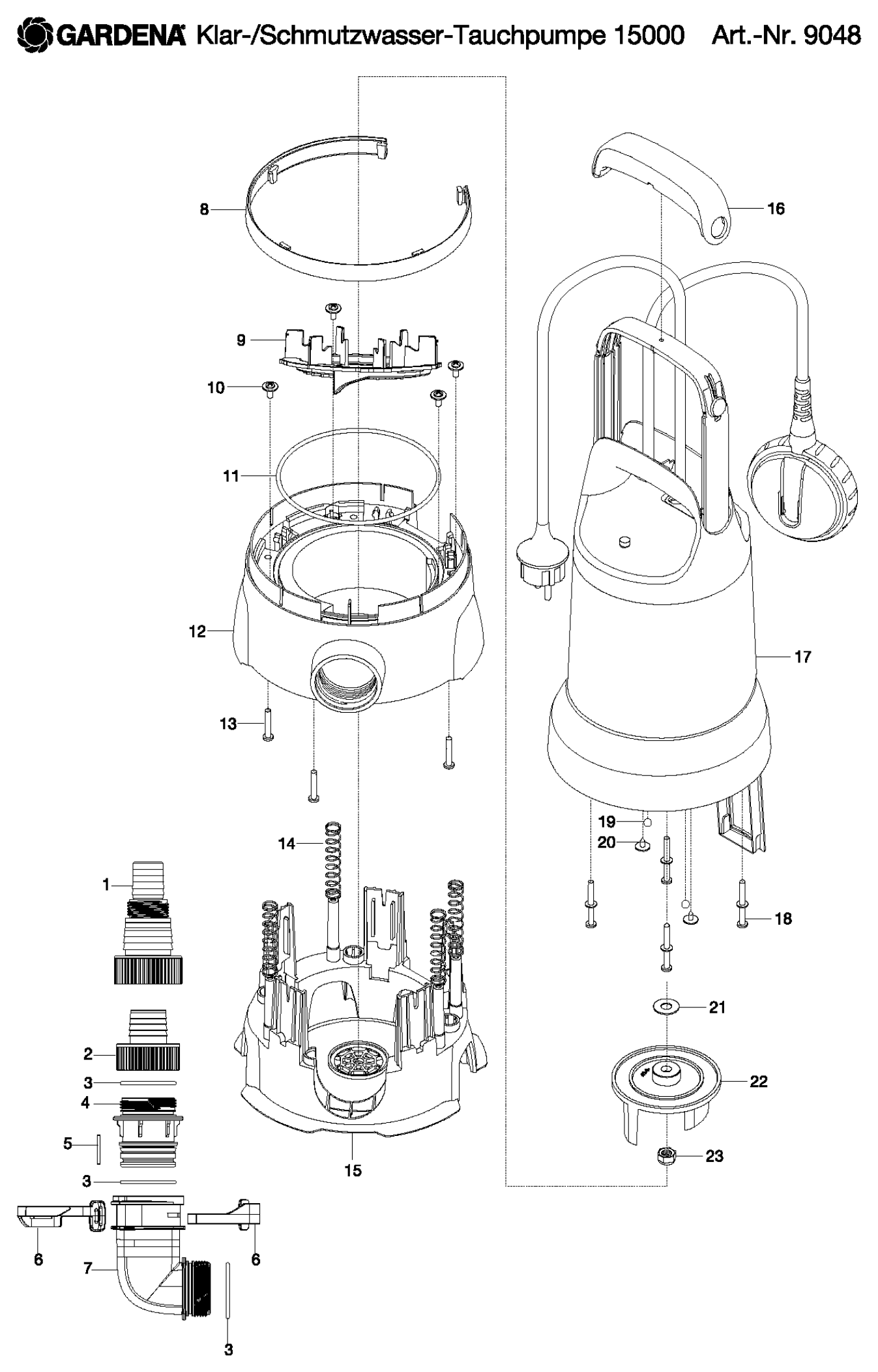 Schema piese de schimb 9048 2in1 POMPA SUBMERSIBILA APA MURDARA / CURATA 15000