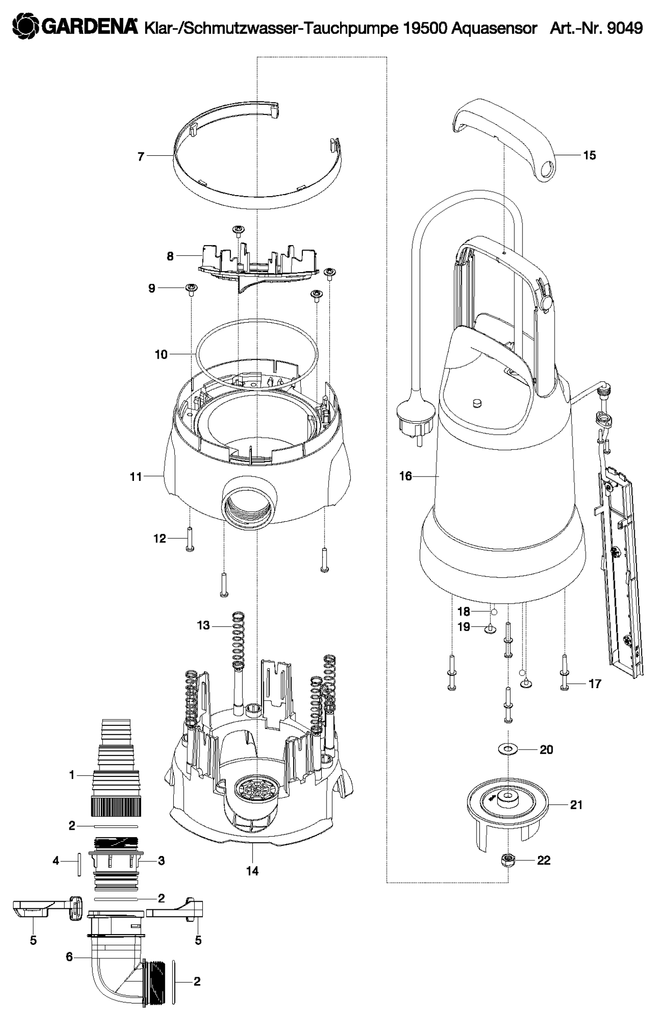 Schema piese de schimb 9049 2in1 POMPA SUBMERSIBILA APA MURDARA / CURATA 19500 AQUASENZOR