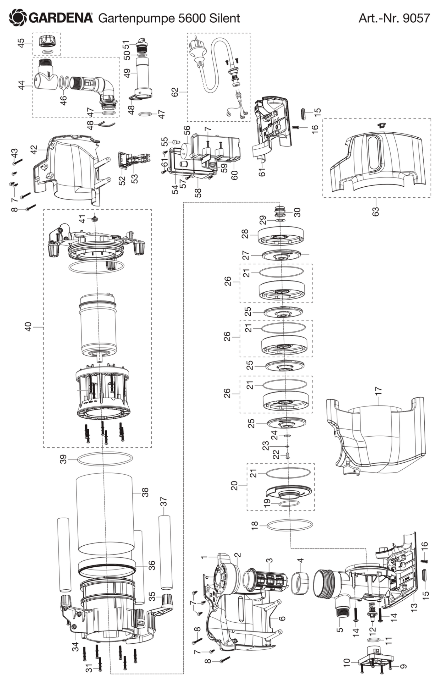 Schema piese de schimb POMPA DE GRADINA 5600 SILENT+    9057
