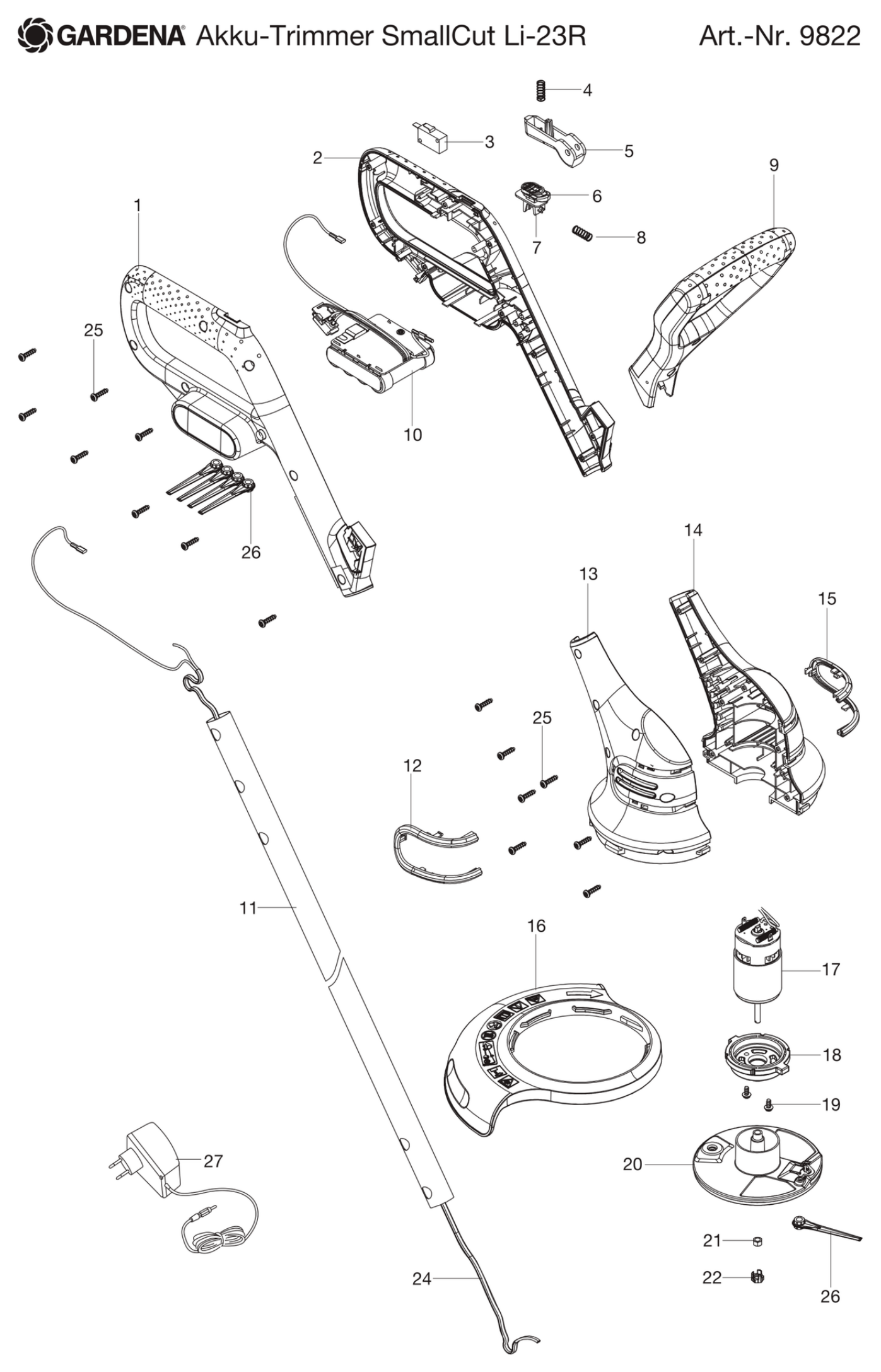 Schema piese de schimb TRIMMER CU ACCU SMALLCUT LI23R 9822