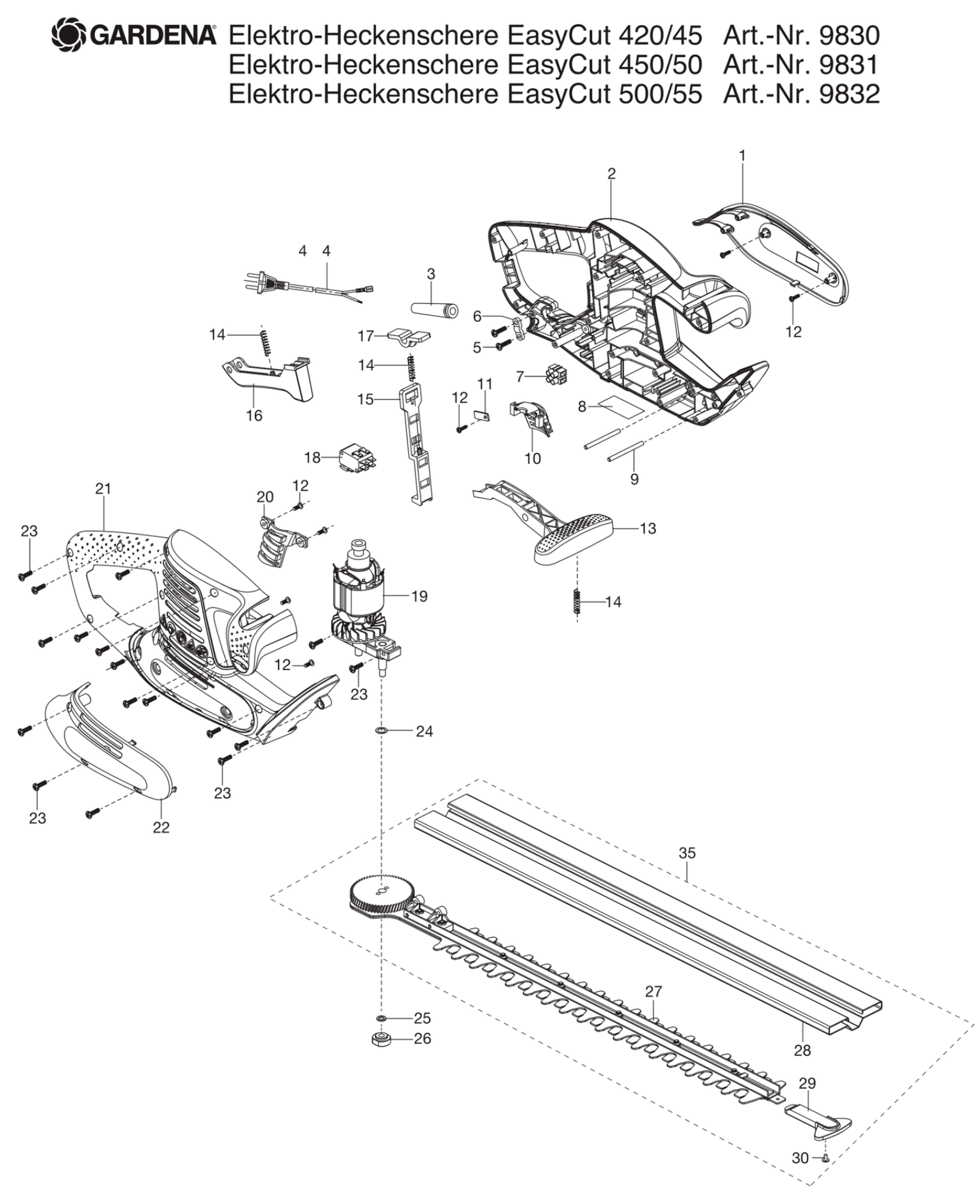 Schema piese de schimb Trimmer de gard viu EasyCut 500/55 - 9832