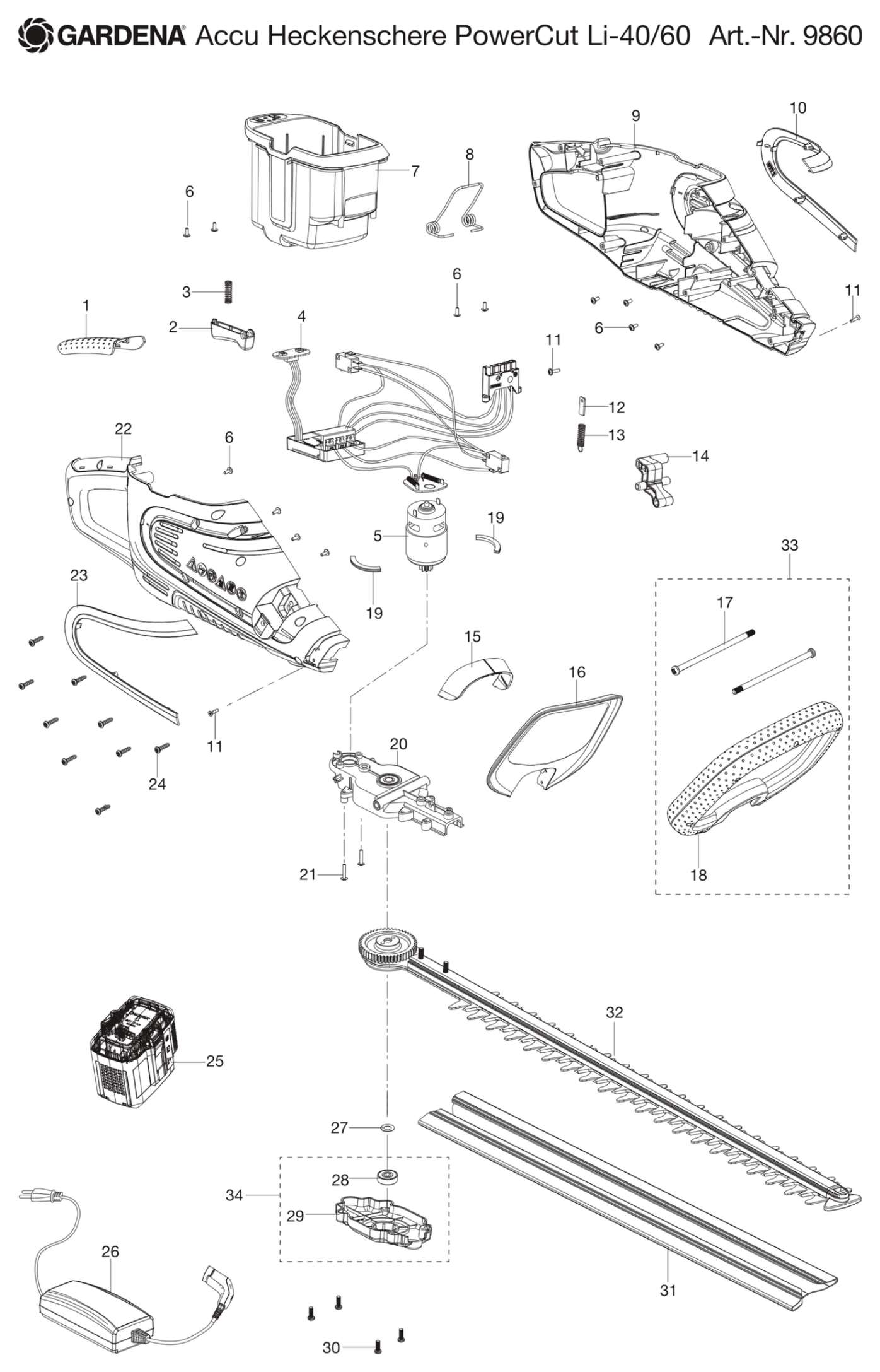Schema piese de schimb SET TRIMMER GARD VIU COMFORTCUT CU ACC LI 40/60 9860